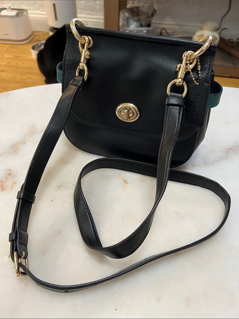 Coach Black Leather Crossbody with Gold Hardware